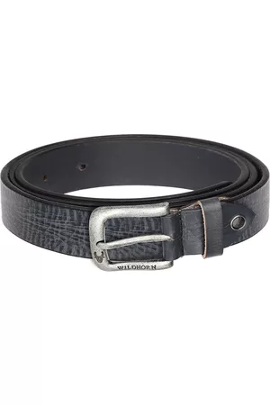 WildHorn Men Navy Blue Textured Leather Belt