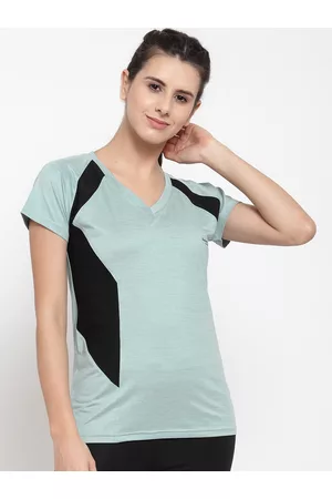 Boston Club Women Green & Black Colourblocked V-Neck T-shirt