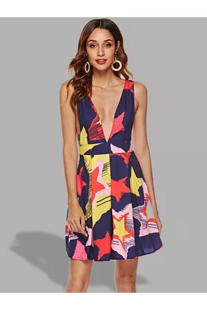 JC Collection Women Red & Navy Blue A-Line Mini Dress