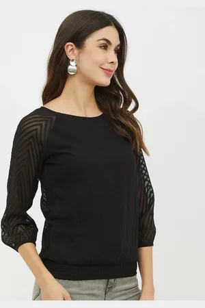 Harpa Women Black Self Design Blouson Top
