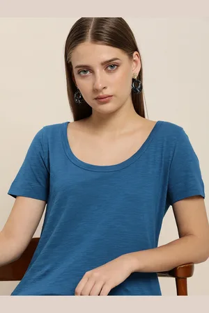 Invictus Women Navy Blue Pure Cotton T-shirt