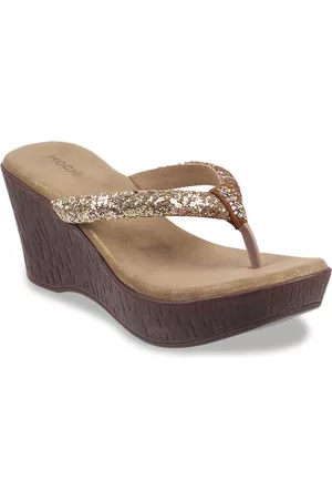 All Things Mochi Gold-Toned Embellished Party Wedge Heels
