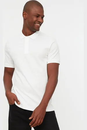 Trendyol Men White Polo Collar Pure Cotton Slim Fit T-shirt