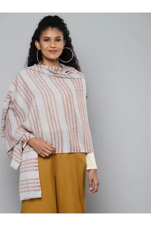 Sassafras Women Grey & Peach-Coloured Printed Stole