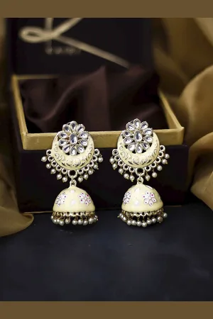 Bellofox Beige Toned & Gold-Plated Contemporary Handcrafted Jhumkas Earrings