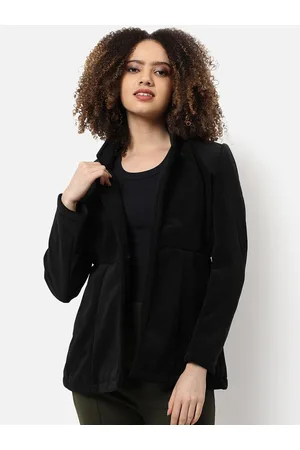 Campus Women Black Solid Single-Breasted Winter Wear Blazer