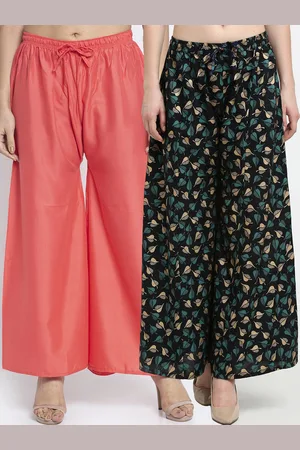 Jinfo Women Peach & Black Set Of 2 Floral Printed Flared Ethnic Palazzos