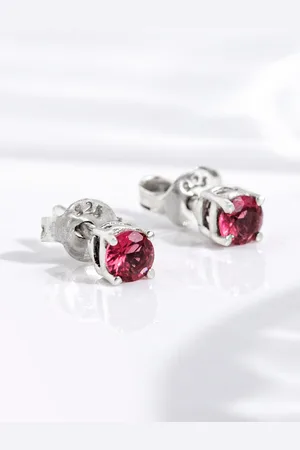 FableStreet 925 Sterling Silver Rhodium-Plated Pink Zircon Studs Earrings