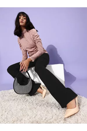 HERE&NOW Women Stylish Black High-Rise Flared Stretchable Jeans