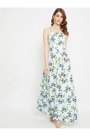 Berrylush Women Green Floral Crepe Maxi Dress