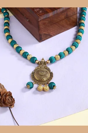 Akshara Clothing Green German Silver Necklace