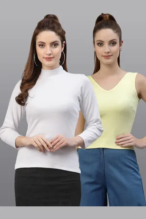 Friskers Pack of 2 Women White & Yellow Solid High Neck Top
