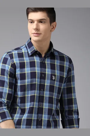 Ralph Lauren U S Polo Assn Denim Co Men Blue & Black Checked Pure Cotton Casual Shirt