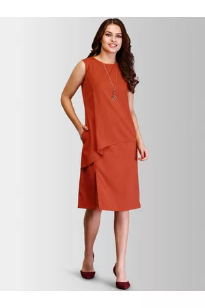 FableStreet Women Rust Orange Solid Layered Sheath Dress
