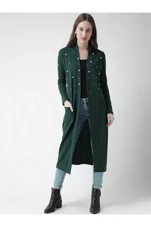 KASSUALLY Women Green Embellished Open Front Shrug