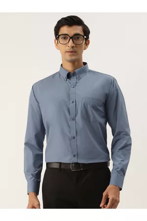 English Navy Men Blue Solid Slim Fit Formal Shirt