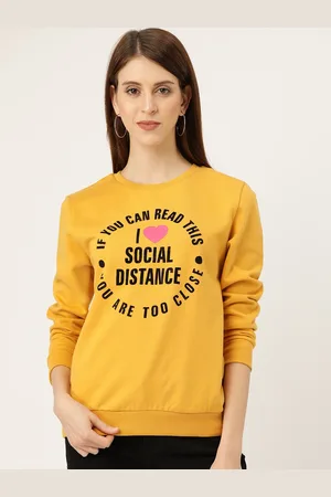 Sera Women Yellow & Black Social Distancing Print Sweatshirt