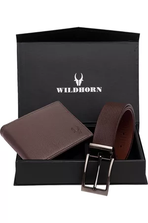 WildHorn Men Brown RFID Protected Genuine Leather Accessory Gift Set