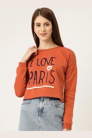 Sera Women Orange Printed Crop Sweatshirt