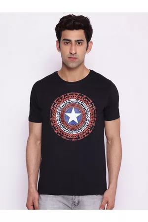 Marvel Men Black Printed Round Neck Pure Cotton T-shirt