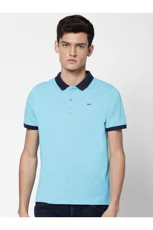 Lee Men Blue & Black Polo Collar Slim Fit Cotton T-shirt