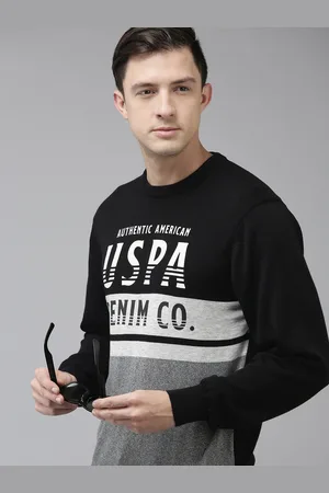 Ralph Lauren U S Polo Assn Denim Co Men Black & Grey Colourblocked Round-Neck Pullover Sweater