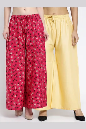 GRACIT Women Beige & Pink Set Of 2 Solid & Printed Straight Fit Palazzos