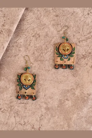 Aakriti Art Creations Brown & Gold-Toned Quirky Drop Earrings