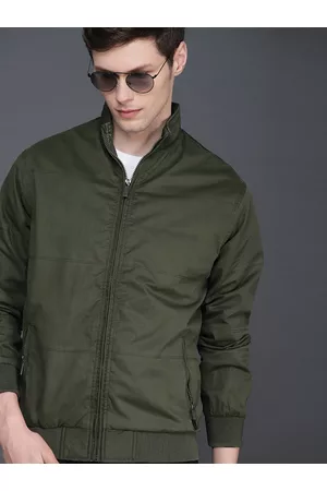 WROGN Men Olive Green Solid Slim Fit Bomber Jacket