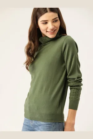 DressBerry Women Olive Green Solid Pullover Sweater