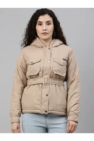 Campus Women Beige Solid Padded Jacket