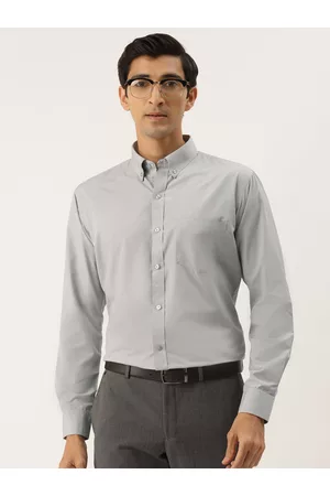 English Navy Men Grey Solid Slim Fit Formal Shirt