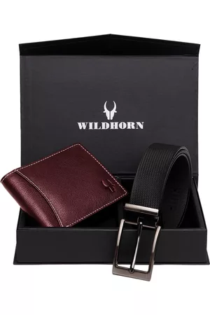 WildHorn Men Maroon & Black RFID Protected Genuine Leather Accessory Gift Set
