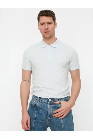 Trendyol Men Blue Polo Collar Pure Cotton T-shirt