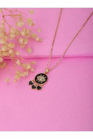 Carlton London Women Black Gold-Plated CZ Studded Evil Eye Pendant with Chain