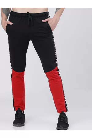 LocoMotive Men Black & Red Colorblocked Slim Fit Track Pants