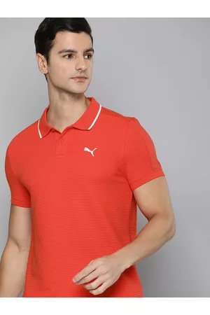 PUMA Men Red Brad Logo Printed Polo Collar Slim Fit T-shirt