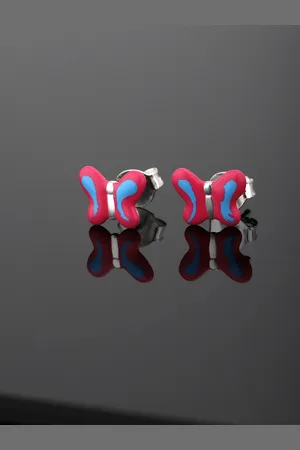Carlton London Girls Pink 925 Sterling Silver Enamelled Quirky Studs with Silver Plating