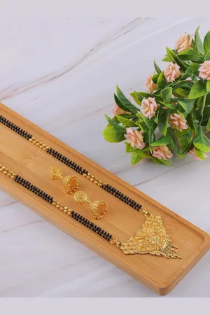 Brandsoon Gold-Plated & Black Beaded Mangalsutra Set