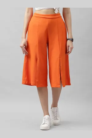 ATHENA Women Orange Flared Solid Culottes with Front Slit Detail