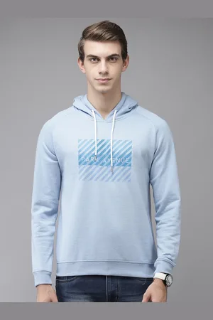 Park Avenue Men Blue Printed Hooded Sweatshirt