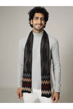 HANDICRAFT PALACE Men Black & Orange Ikat Printed Woolen Mufflers