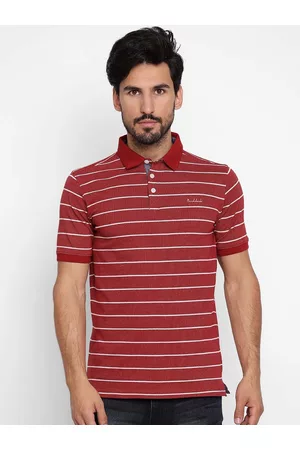 Richlook Men Maroon & White Striped Polo Collar T-shirt