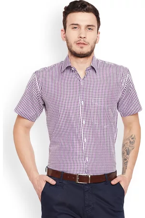 HANCOCK Men Purple & White Slim Fit Checked Formal Shirt