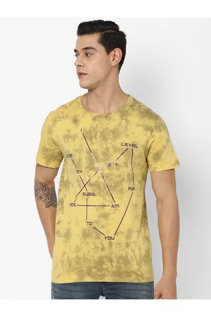 Forever 21 Men Yellow & Green Printed Cotton T-shirt