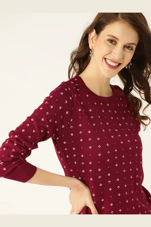 DressBerry Women Maroon & White Printed Pullover