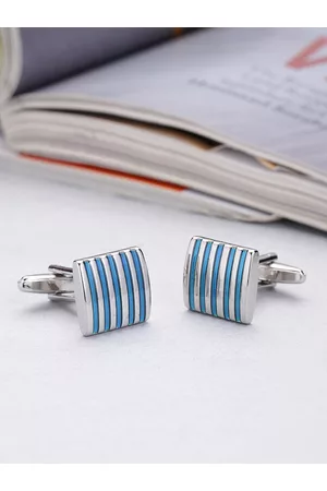Yellow Chimes Blue & Silver-Toned Rectangle Cufflinks