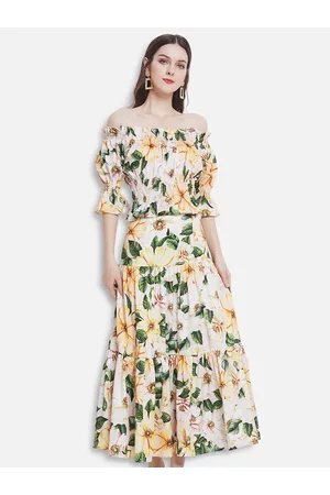 JC Collection Women Yellow & Green Graphic Printed Clothing Set
