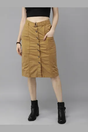 Roadster Brown Straight Fit Button Down Sustainable Skirt