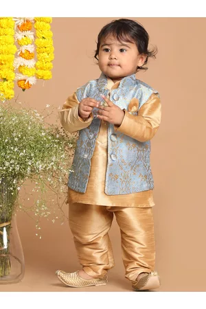 Vastramay Boys Rose Gold Kurta Set With Nehru Jacket